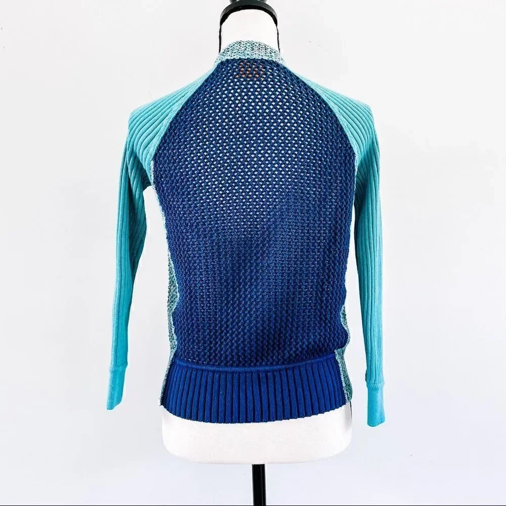 Tory Burch Harper Bobble Knit Button Front Cardigan Teal Navy Blue, Size S